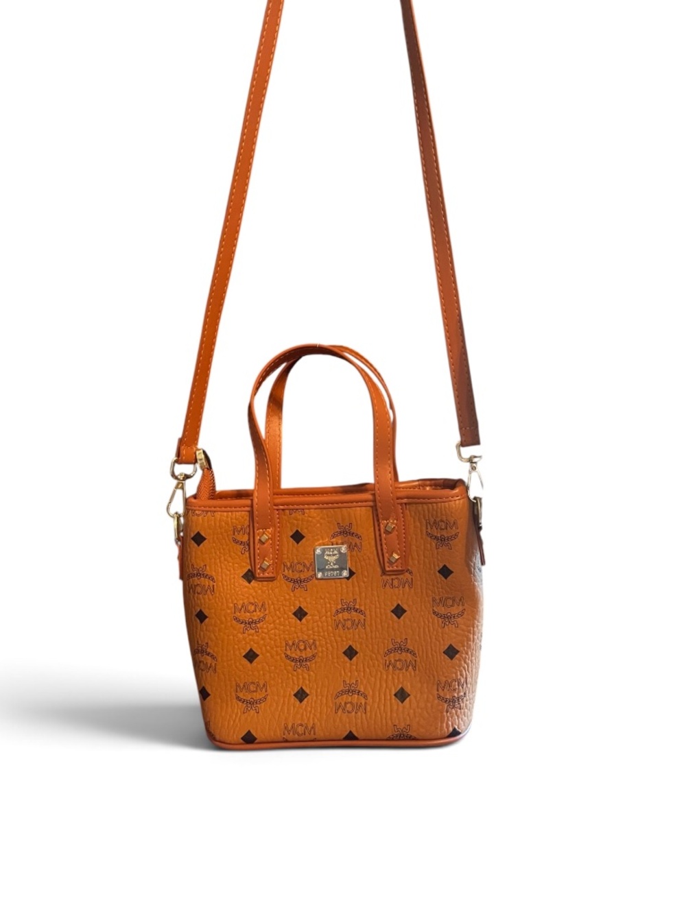 MCM Anya Cognac Visetos Mini Tote Crossbody Bag - Picture 12 of 16